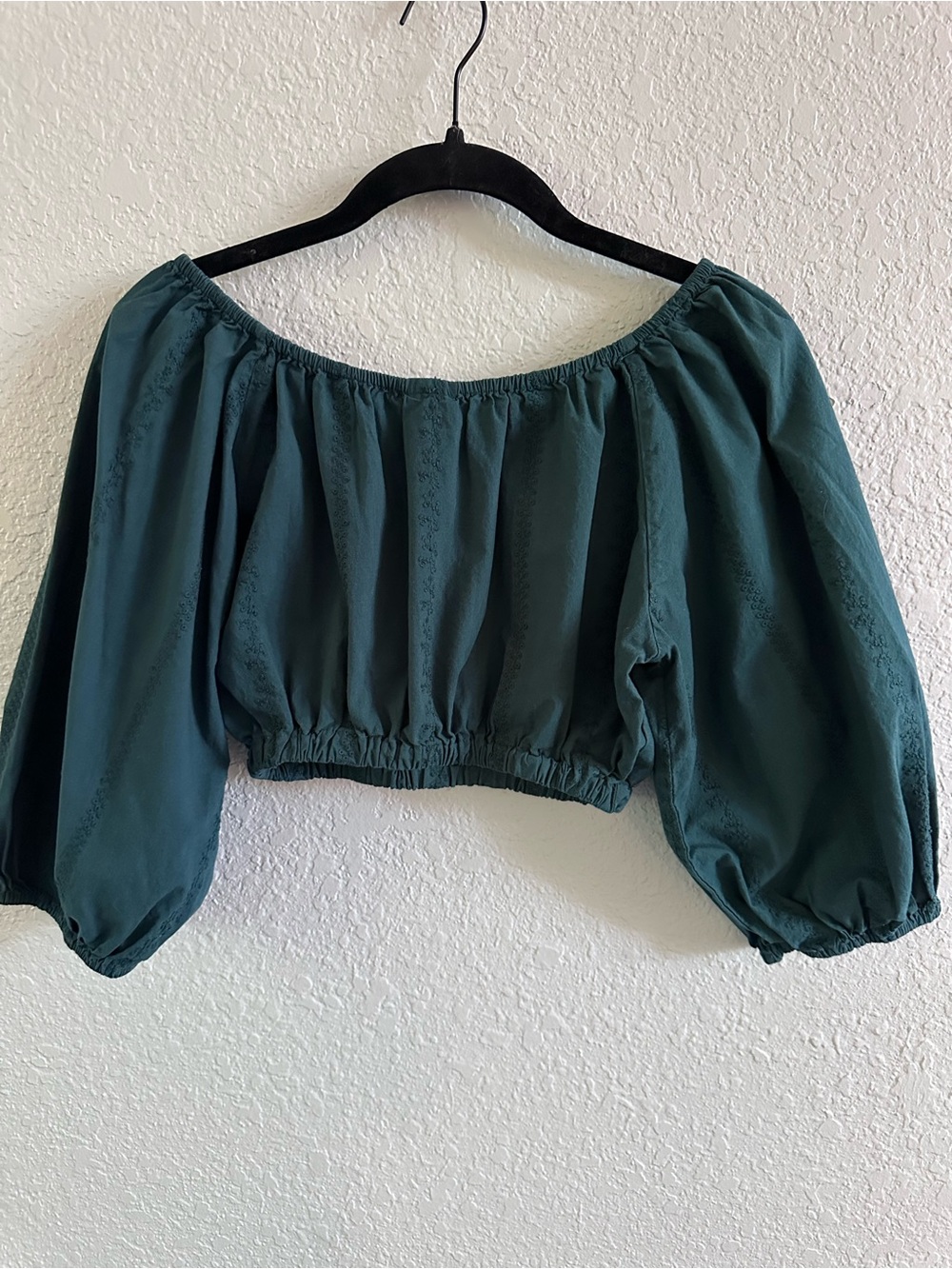 Handmade Sophie + Monterey Off Shoulder Crop Top Green Puff Sleeve Cottagecore - Picture 3 of 7